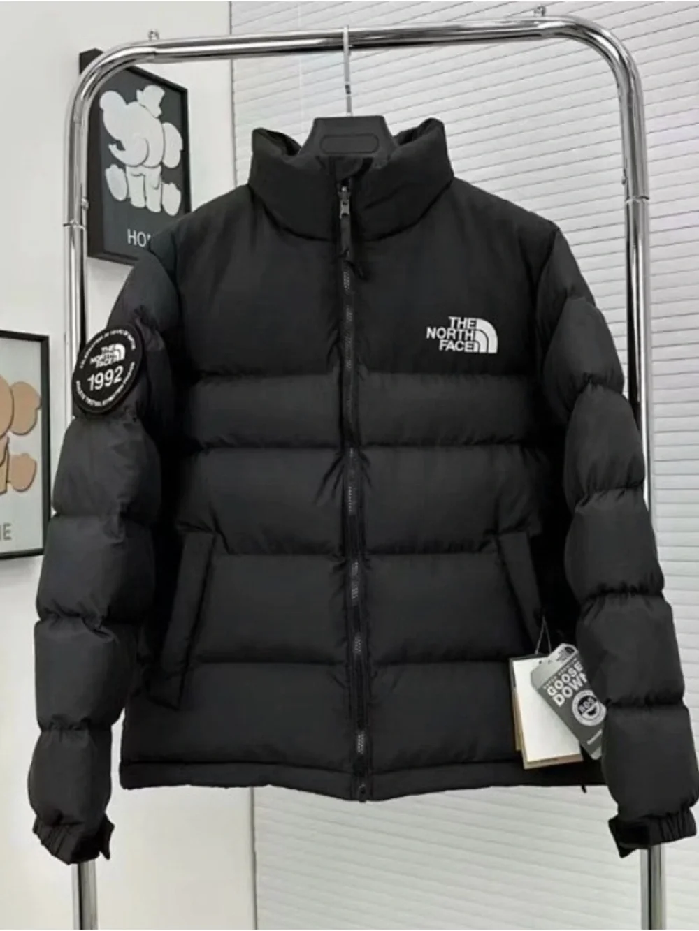 The North Face Men's Black Puffer Jacket with Chest Logo